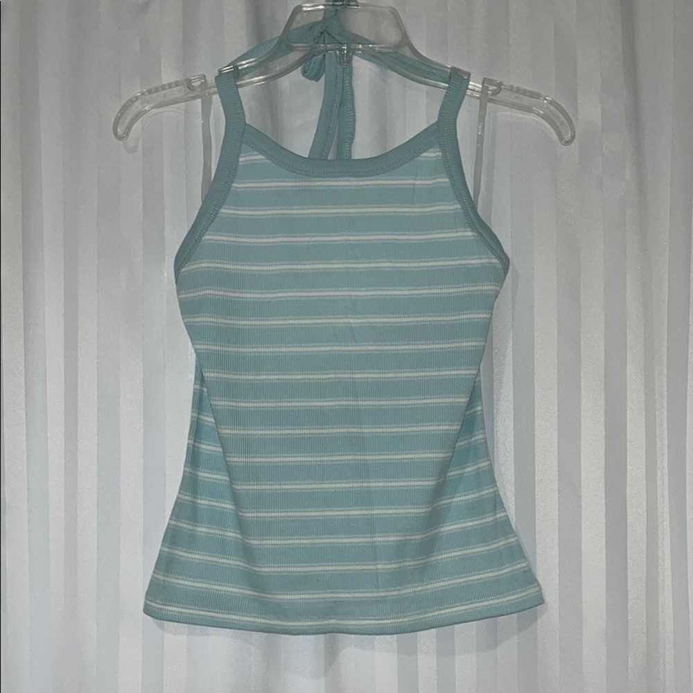 NWT Striped Blue High Neck Halter Top